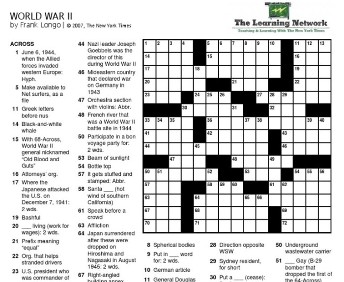 Crossword review war puzzle wwi subject