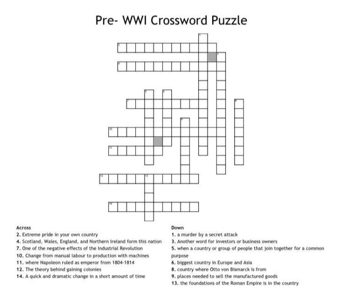 World war i crossword puzzle answers