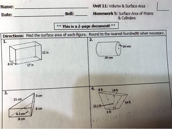 Unit 11 test volume and surface area answer key