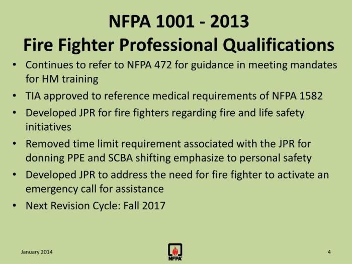 Training and performance qualifications are specified in nfpa