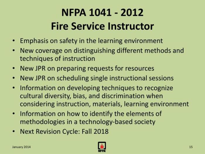 Training and performance qualifications are specified in nfpa